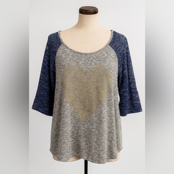 Lane Bryant Gray and Blue Heart Tee 18/20 - Picture 1 of 6